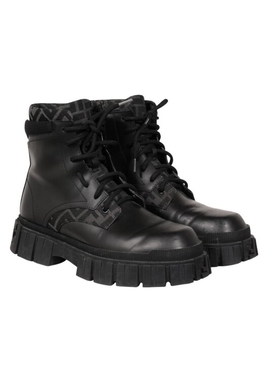 Fendi Force Lace Up Ankle Boots Size US 8 F7 Black Leather Zip Up Combats Ship main image 14